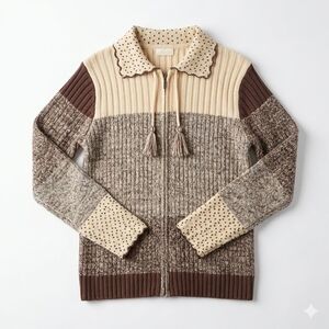 Storybook Knits Cream and Brown Zip-Up Sweater